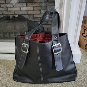 New Solo Classic Black Tote Laptop Bag Briefcase with Silver Buckles